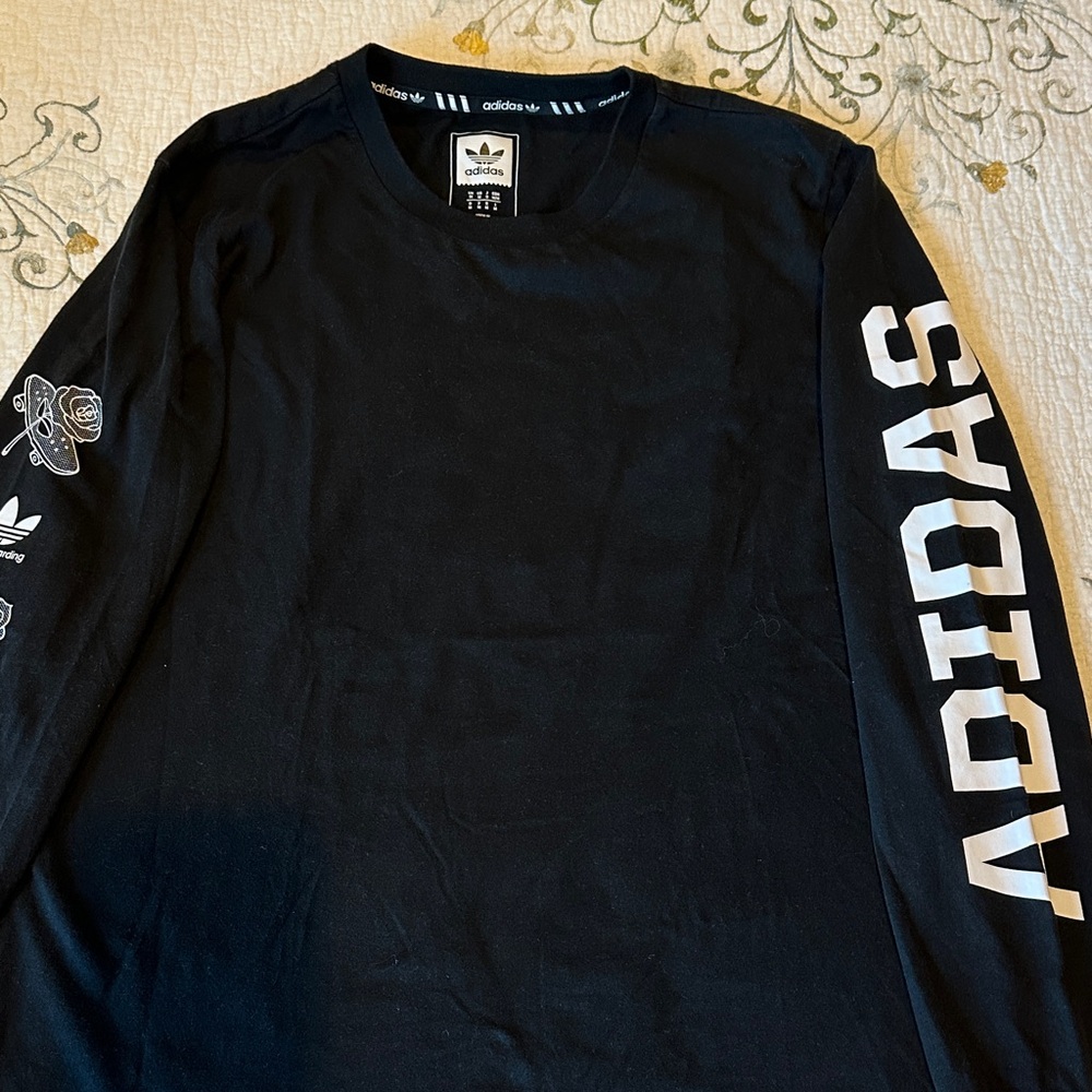 Adidas Men's Black Long Sleeve Tee with White Accents